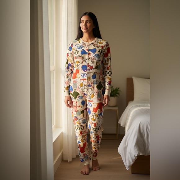 Arborist Unisex Waffle Knit One Piece Pajamas Size M Graphic Print Adult Onesie - Picture 3 of 6